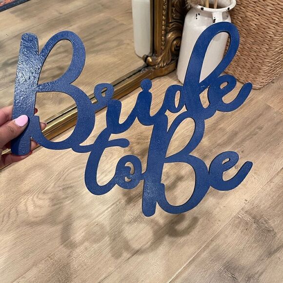 EUC DIY Handpainted Laser Cut Blue Wooden Bride To Be Sign - Picture 2 of 4
